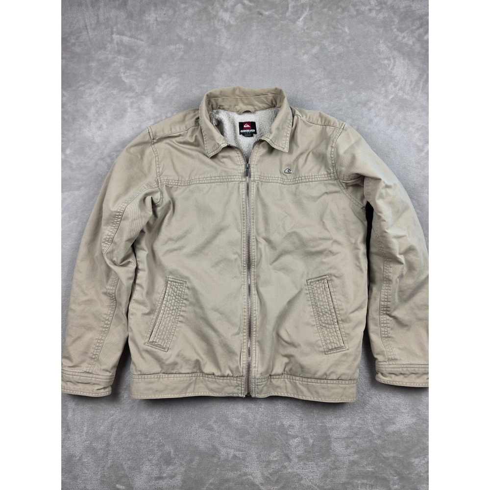 Quiksilver Sherpa Lined Jacket Mens Large Tan Full Zip Bomber Workwear Utility